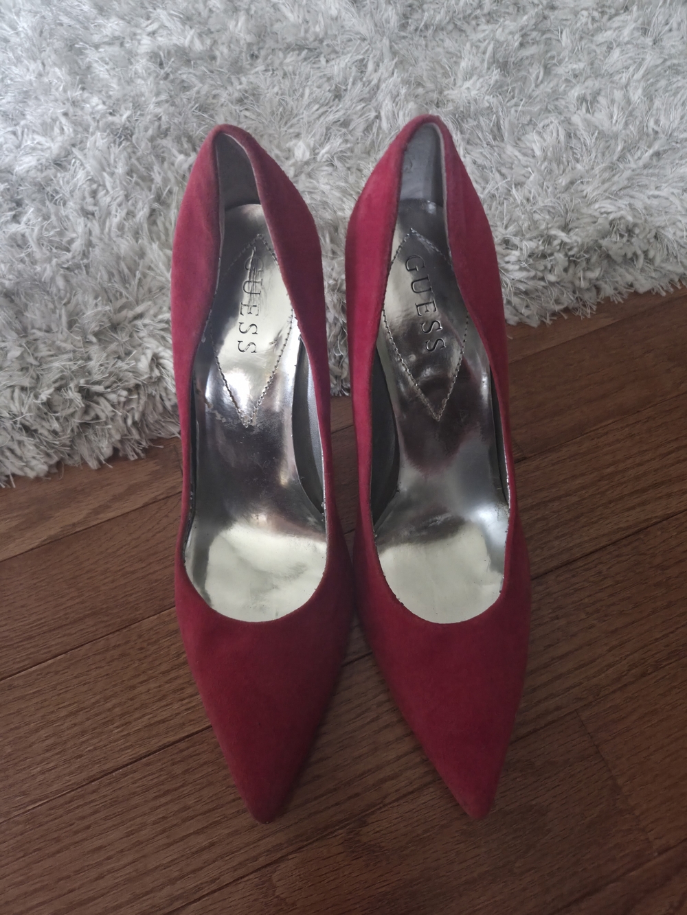 GUESS Burgundy Suede Pointed-Toe Pumps